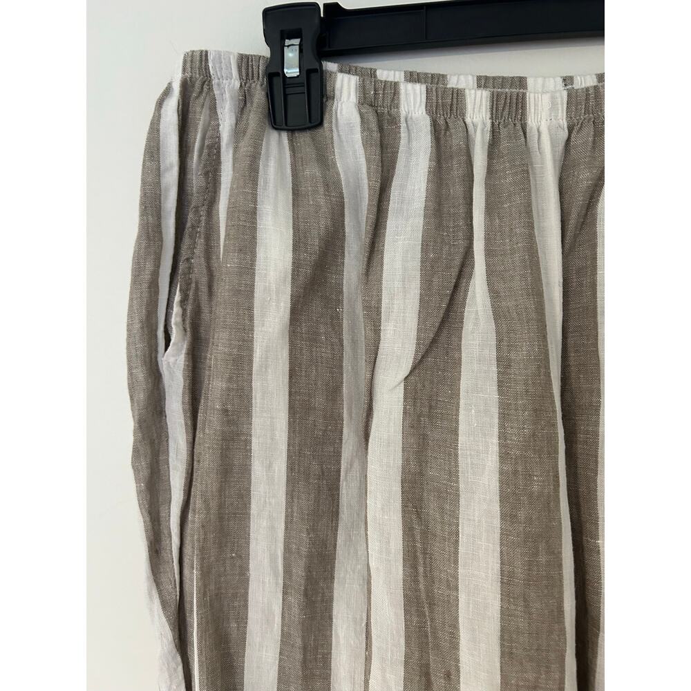 FLAX 100% Linen Vertical Stripe White Taupe Pant Wide Leg EUC L - Picture 3 of 10